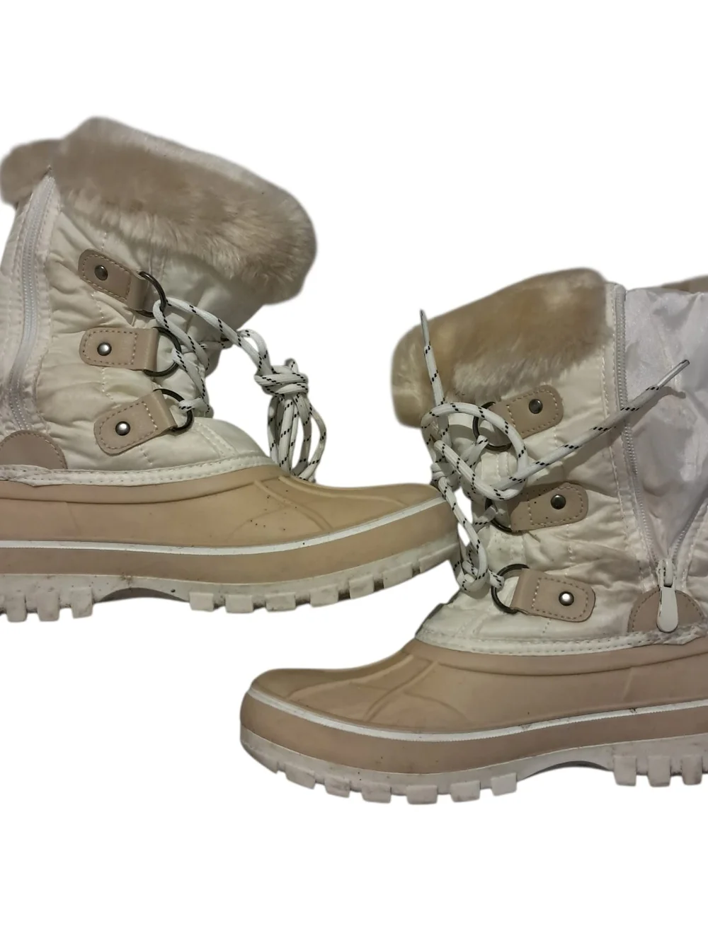 Women’s Winter Lace-Up Ankle Boots in Ivory and Beige